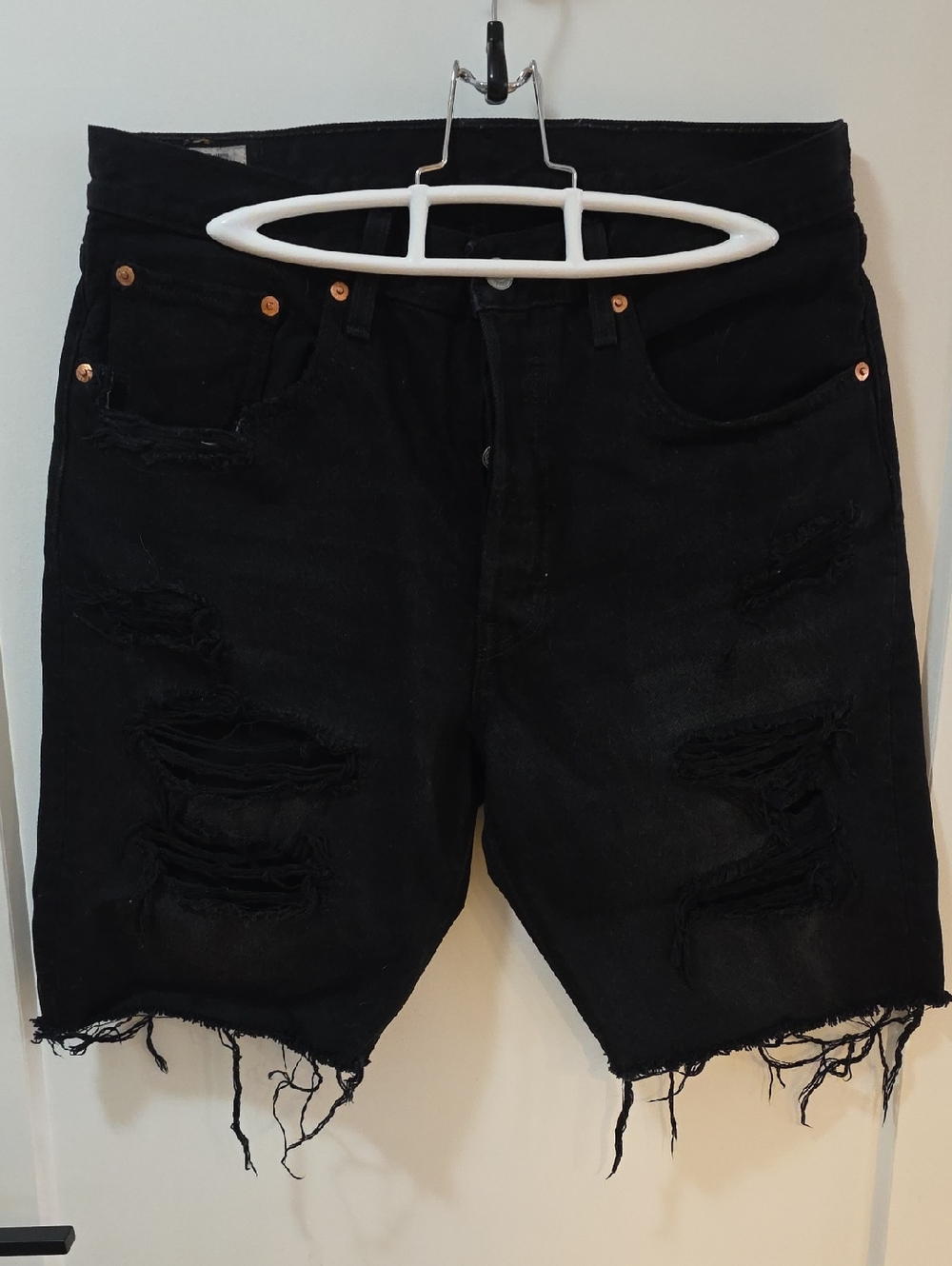 Black Distressed Long Denim Shorts